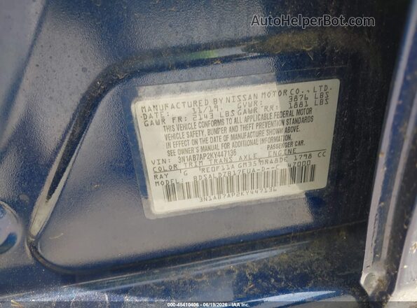 3N1AB7AP2KY447136 2019 NISSAN SENTRA Blue Շարժիչի բաժամունքի տեսք