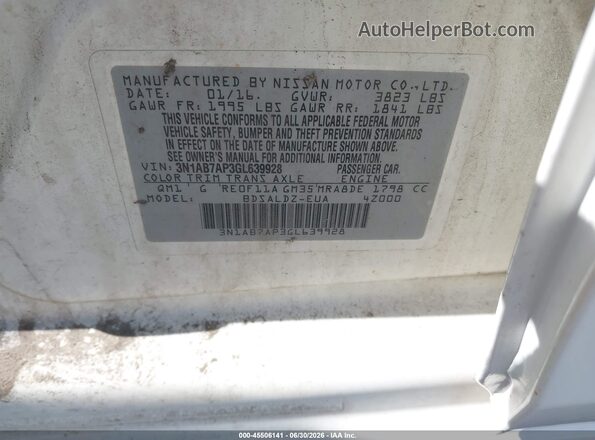 3N1AB7AP3GL639928 2016 NISSAN SENTRA White Շարժիչի բաժամունքի տեսք