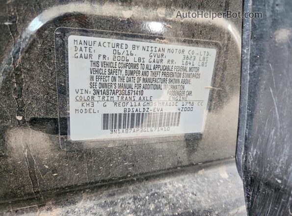 3N1AB7AP3GL671410 2016 NISSAN SENTRA Black Вид підкапотного простору