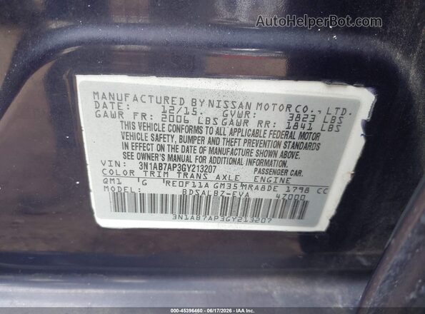 3N1AB7AP3GY213207 2016 NISSAN SENTRA Dark Blue Շարժիչի բաժամունքի տեսք