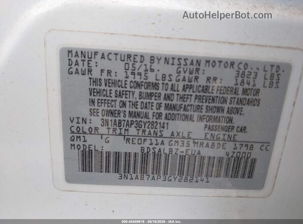 3N1AB7AP3GY282141 2016 NISSAN SENTRA White Vista del compartimento del motor