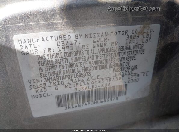 3N1AB7AP3HL685373 2017 NISSAN SENTRA Gray Vista del compartimento del motor