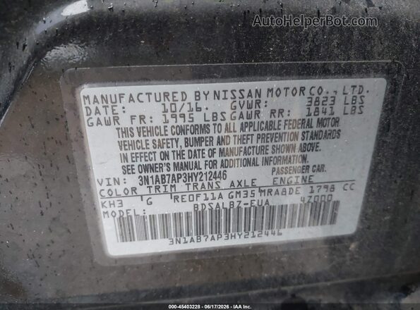 3N1AB7AP3HY212446 2017 NISSAN SENTRA Black Vista del compartimento del motor