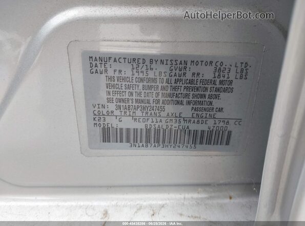3N1AB7AP3HY247455 2017 NISSAN SENTRA Silver Engine compartment view