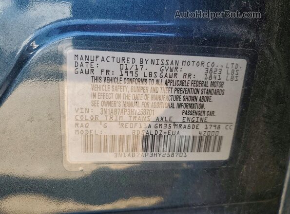 3N1AB7AP3HY258701 2017 NISSAN SENTRA Blue 