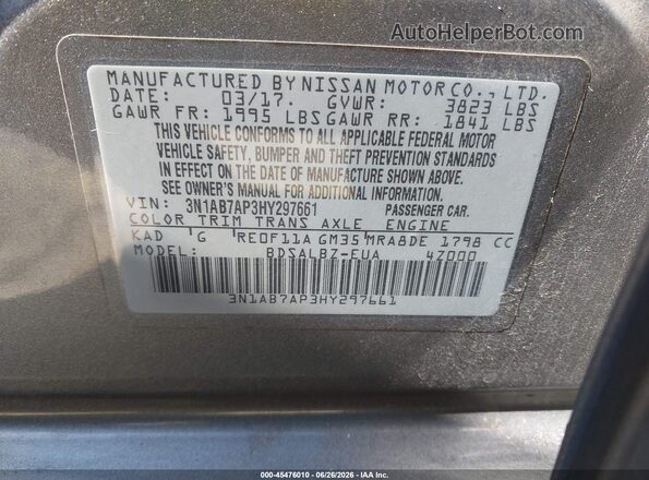 3N1AB7AP3HY297661 2017 NISSAN SENTRA Gray Вид підкапотного простору
