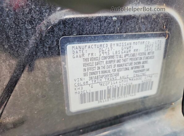 3N1AB7AP3HY357468 2017 NISSAN SENTRA Black Вид підкапотного простору