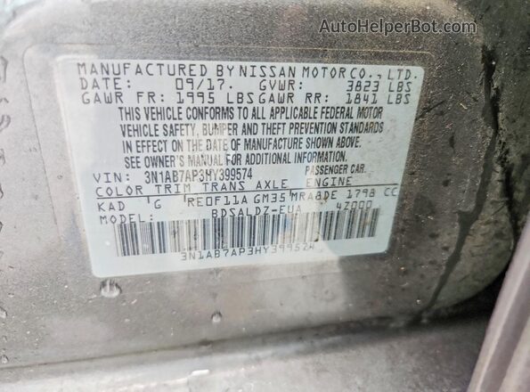 3N1AB7AP3HY399574 2017 NISSAN SENTRA Серебряный Вид подкапотного пространства