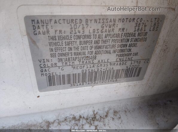 3N1AB7AP3JY205468 2018 NISSAN SENTRA White Вид підкапотного простору