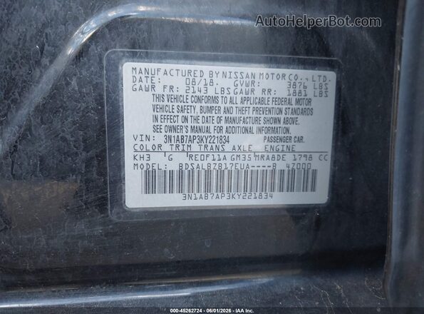 3N1AB7AP3KY221834 2019 NISSAN SENTRA Black Widok komory silnika