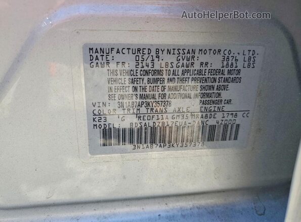 3N1AB7AP3KY357378 2019 NISSAN SENTRA Gray Engine compartment view