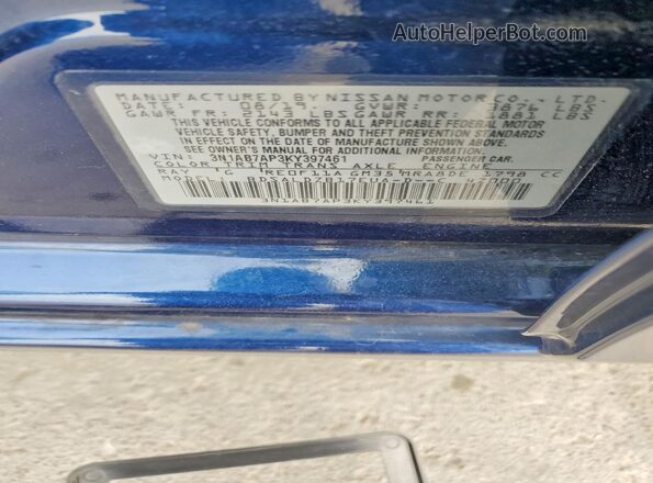 3N1AB7AP3KY397461 2019 NISSAN SENTRA Blue Շարժիչի բաժամունքի տեսք