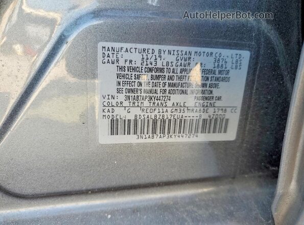 3N1AB7AP3KY447274 2019 NISSAN SENTRA Угольный Вид наклейки с VIN-кодом