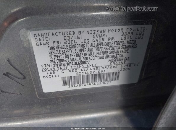 3N1AB7AP4GL650677 2016 NISSAN SENTRA Gray Вид підкапотного простору