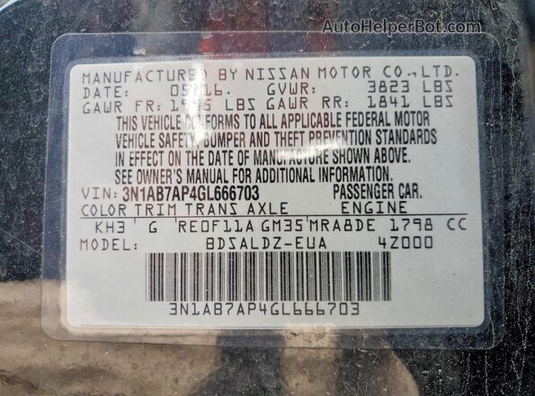 3N1AB7AP4GL666703 2016 NISSAN SENTRA Black Vista de la etiqueta del VIN