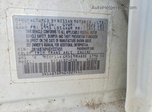 3N1AB7AP4GY227455 2016 NISSAN SENTRA White Շարժիչի բաժամունքի տեսք