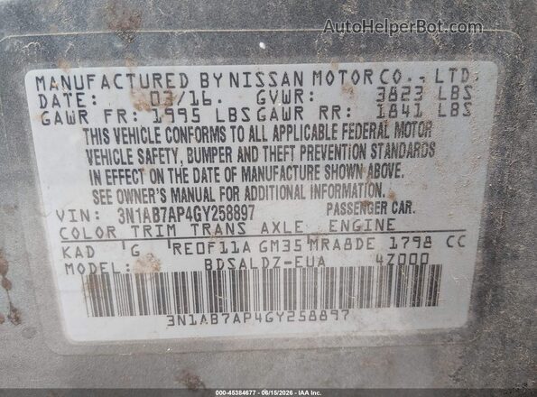 3N1AB7AP4GY258897 2016 NISSAN SENTRA Gray Вид підкапотного простору