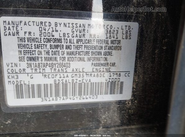 3N1AB7AP4GY266403 2016 NISSAN SENTRA Black Vista del compartimento del motor