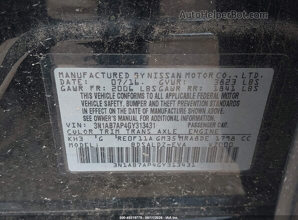 3N1AB7AP4GY313431 2016 NISSAN SENTRA Черный Вид подкапотного пространства