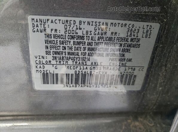 3N1AB7AP4GY319214 2016 NISSAN SENTRA Gray Engine compartment view
