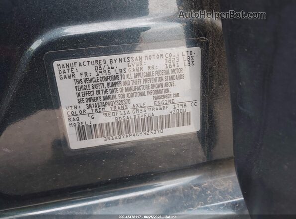 3N1AB7AP4GY325370 2016 NISSAN SENTRA Blue Engine compartment view