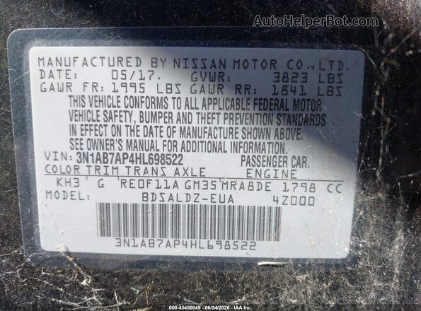 3N1AB7AP4HL698522 2017 NISSAN SENTRA Black Vista del compartimento del motor