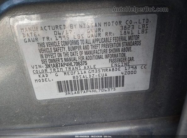3N1AB7AP4HL706375 2017 NISSAN SENTRA Gray ძრავის განყოფილების ხედი
