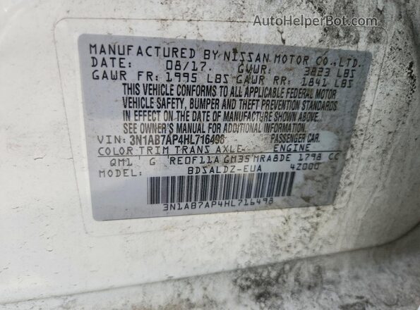 3N1AB7AP4HL716498 2017 NISSAN SENTRA White VIN կոդի պիտակի տեսք