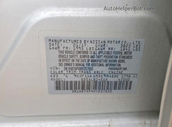 3N1AB7AP4HY257850 2017 NISSAN SENTRA Silver Вид підкапотного простору
