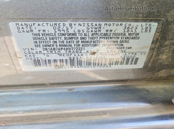 3N1AB7AP4HY272221 2017 NISSAN SENTRA Gray 