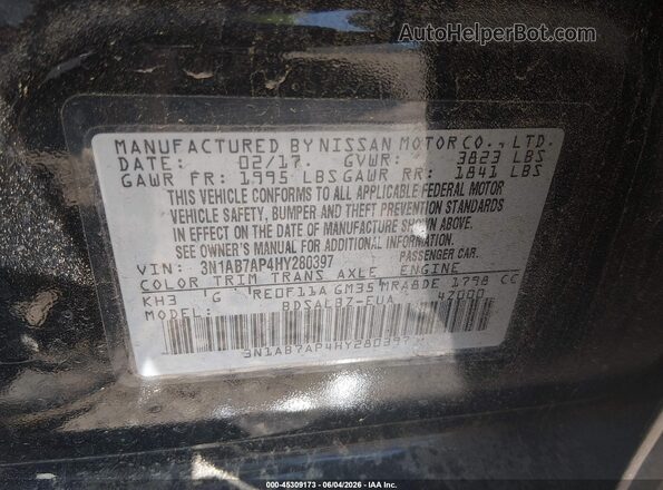 3N1AB7AP4HY280397 2017 NISSAN SENTRA Black Вид підкапотного простору