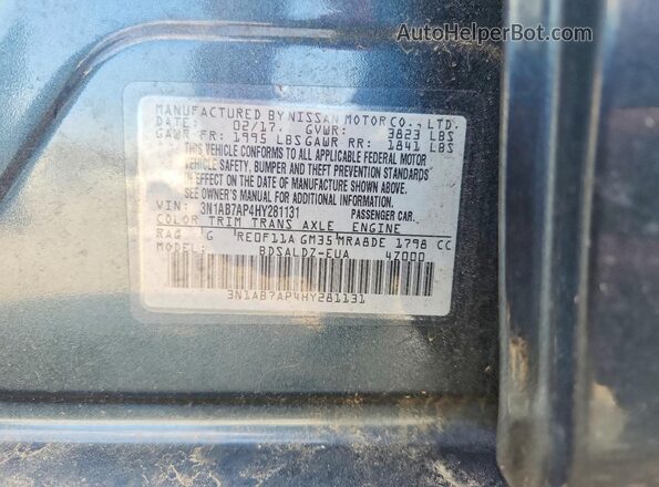 3N1AB7AP4HY281131 2017 NISSAN SENTRA Blue Widok naklejki z numerem VIN