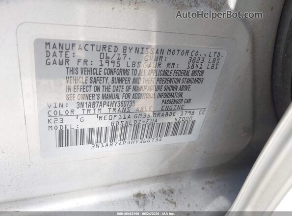 3N1AB7AP4HY360735 2017 NISSAN SENTRA Silver Vista del compartimento del motor