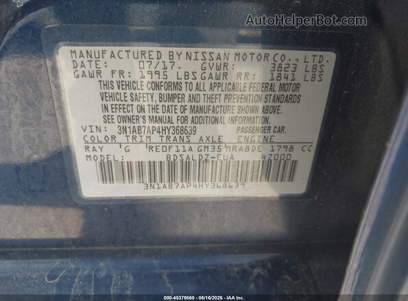 3N1AB7AP4HY368639 2017 NISSAN SENTRA Blue Вид підкапотного простору