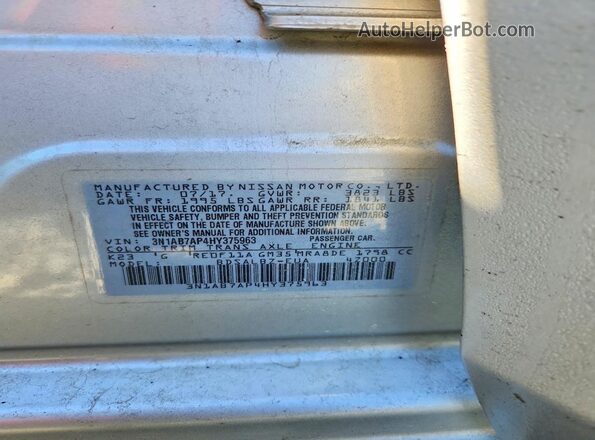 3N1AB7AP4HY375963 2017 NISSAN SENTRA Silver Vista de la etiqueta del VIN