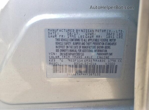 3N1AB7AP4HY389135 2017 NISSAN SENTRA Серебряный 
