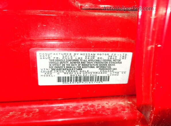 3N1AB7AP4JL617489 2018 NISSAN SENTRA Red Engine compartment view