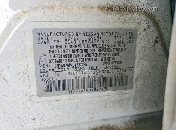 3N1AB7AP4JY237426 2018 NISSAN SENTRA White Вид підкапотного простору