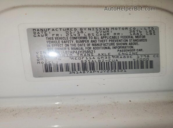 3N1AB7AP4JY258521 2018 NISSAN SENTRA White 