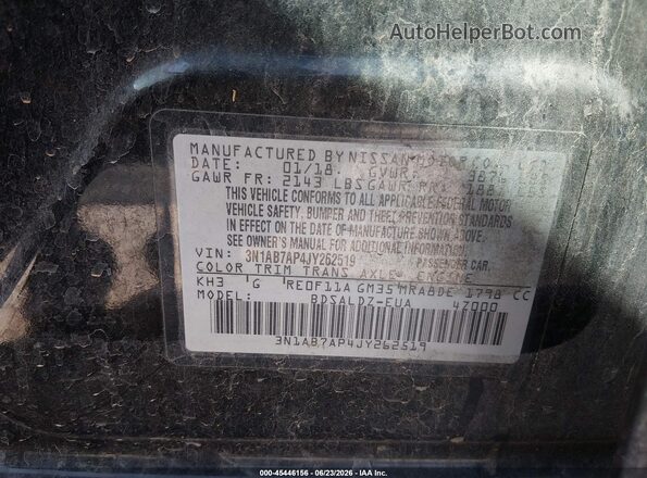 3N1AB7AP4JY262519 2018 NISSAN SENTRA Black Engine compartment view