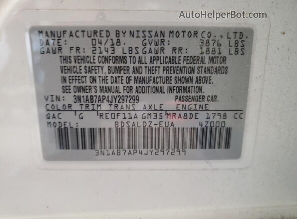 3N1AB7AP4JY297299 2018 NISSAN SENTRA White 