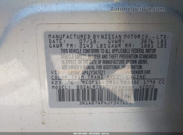 3N1AB7AP4JY347621 2018 NISSAN SENTRA Silver Engine compartment view