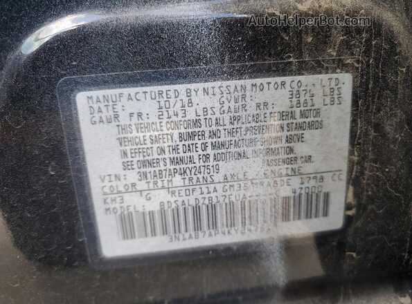 3N1AB7AP4KY247519 2019 NISSAN SENTRA Black 