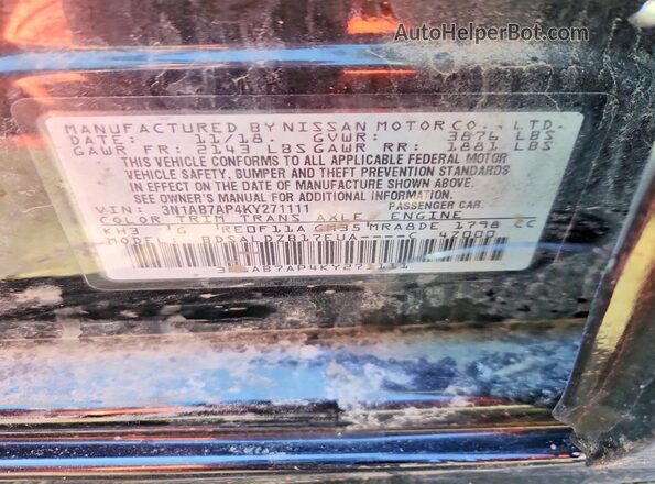 3N1AB7AP4KY271111 2019 NISSAN SENTRA Black Вид підкапотного простору