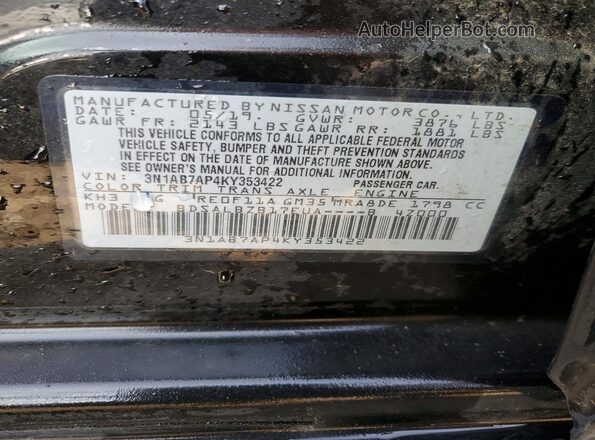 3N1AB7AP4KY353422 2019 NISSAN SENTRA Black Vista de la etiqueta del VIN