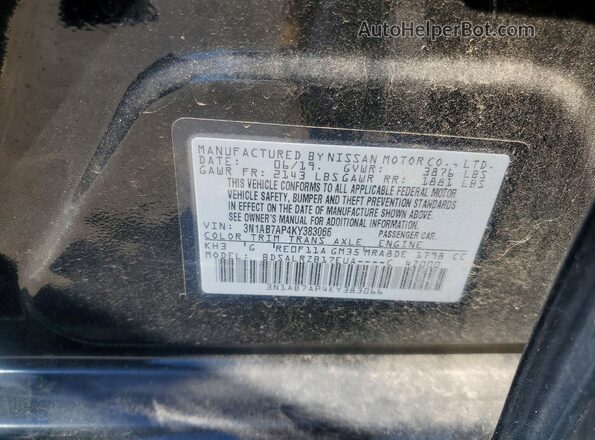 3N1AB7AP4KY383066 2019 NISSAN SENTRA Black Widok komory silnika