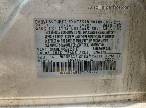 3N1AB7AP5GY258147 2016 NISSAN SENTRA Silver 