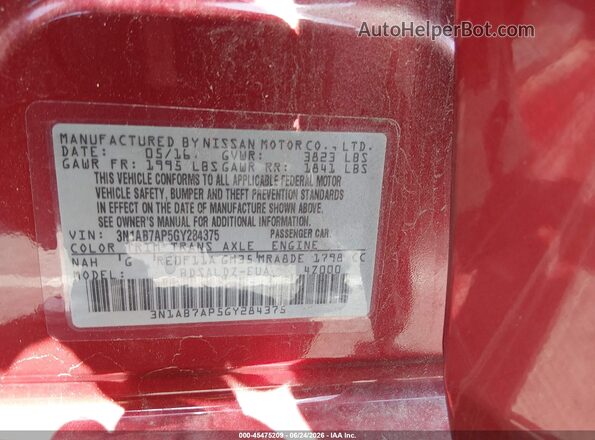 3N1AB7AP5GY284375 2016 NISSAN SENTRA Red Engine compartment view