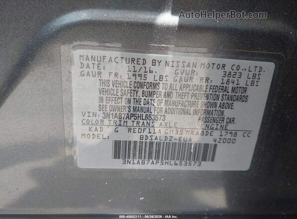 3N1AB7AP5HL653573 2017 NISSAN SENTRA Серый Вид подкапотного пространства