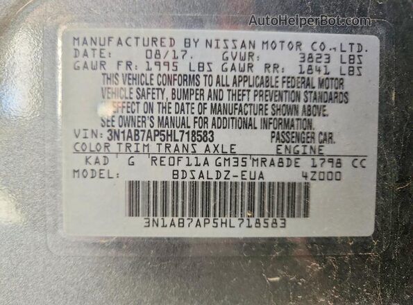3N1AB7AP5HL718583 2017 NISSAN SENTRA Серый 